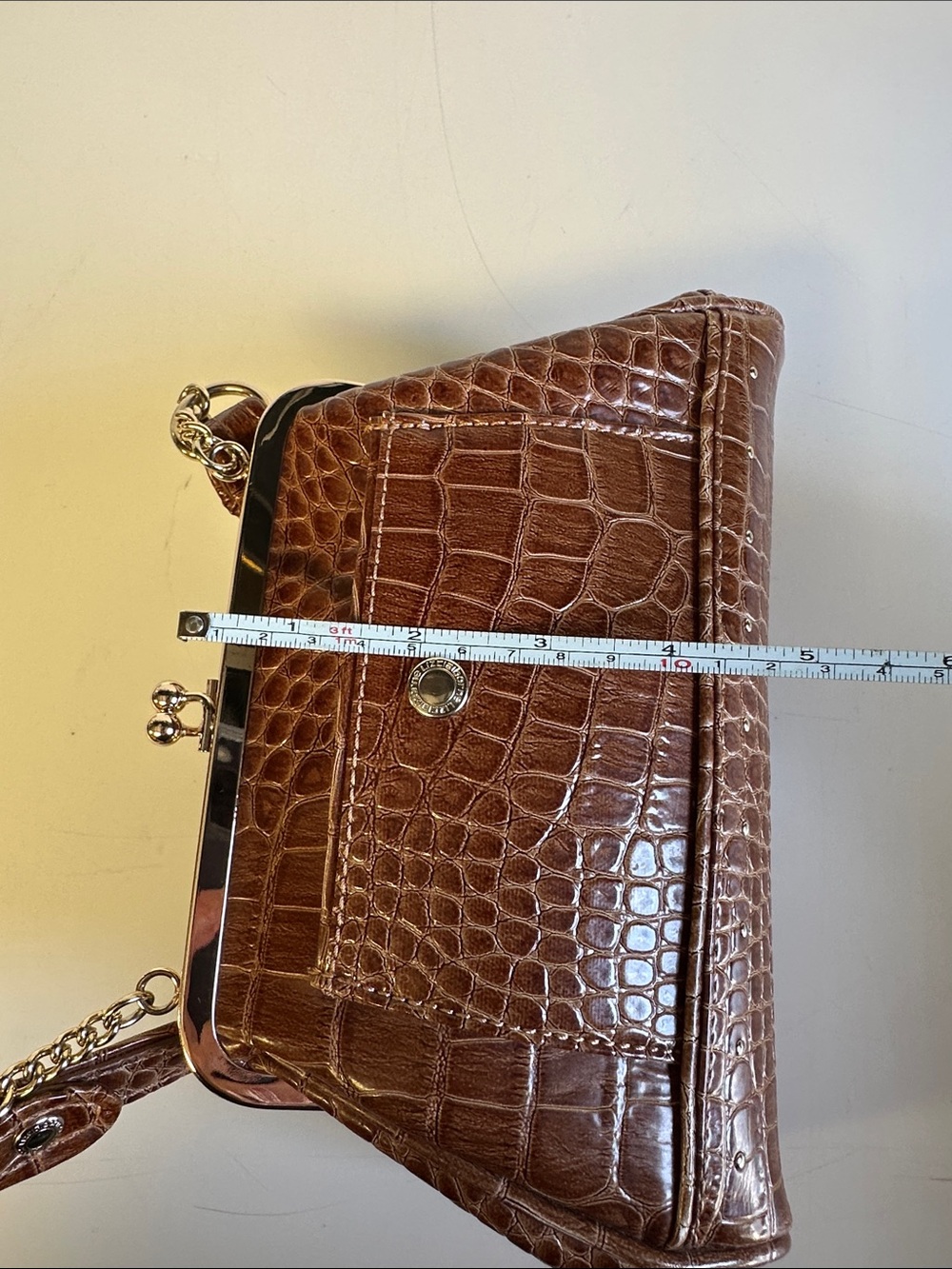 Vintage Y2K Liz Claiborne Brown Faux Alligator Kiss-Lock Frame Bag Mini Purse - Picture 13 of 16
